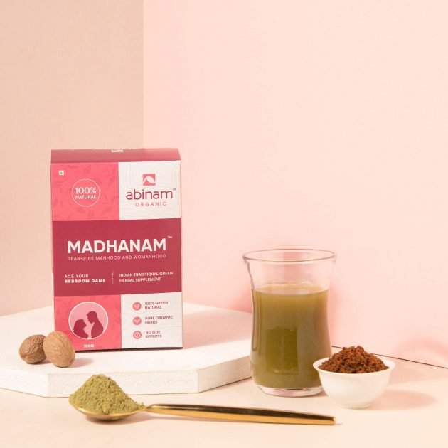 Madhanam Product with a glass product juice